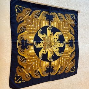 Hermes navy blue/ gold silk scarf